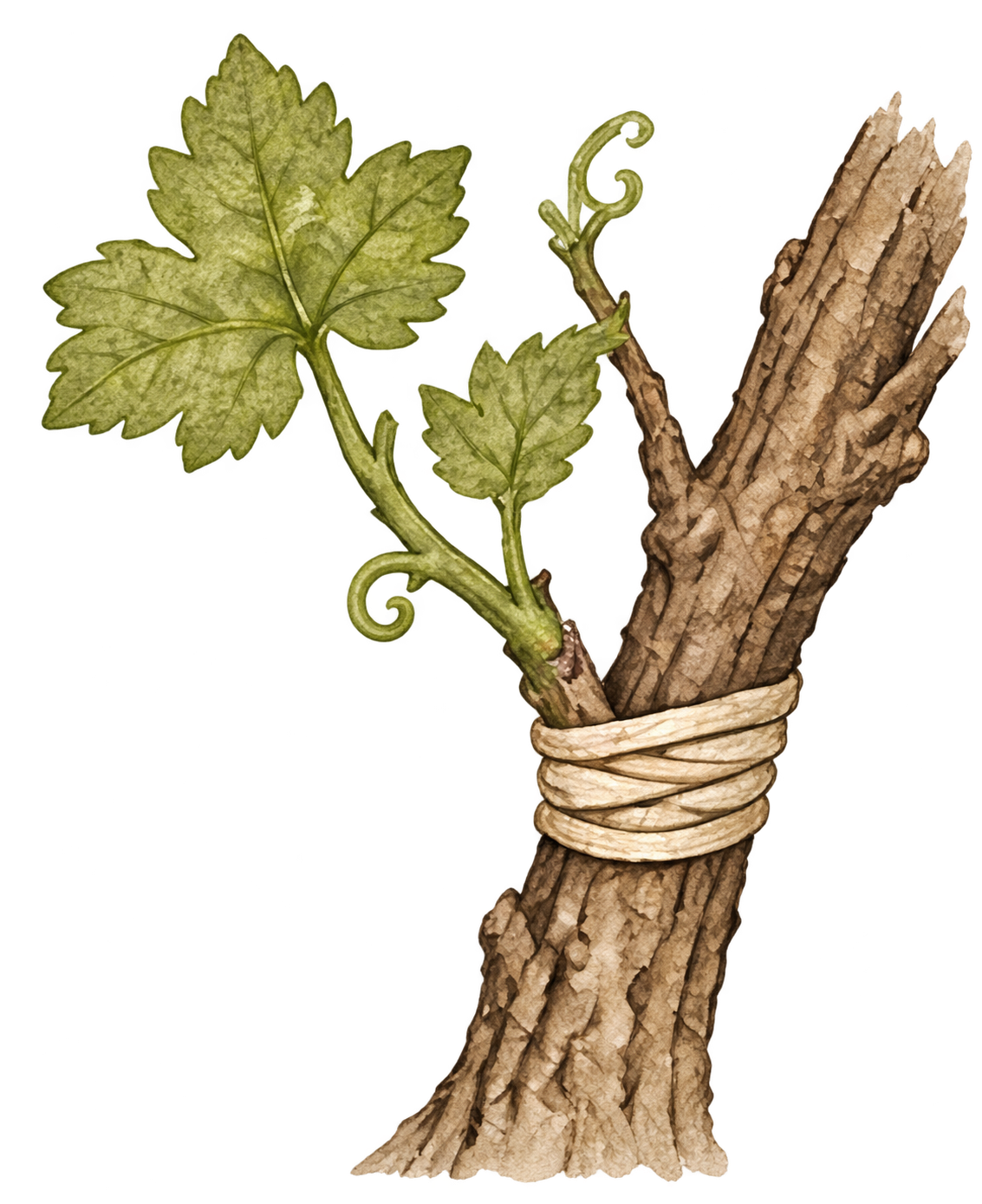 Leafy branch grafted into an established grapevine